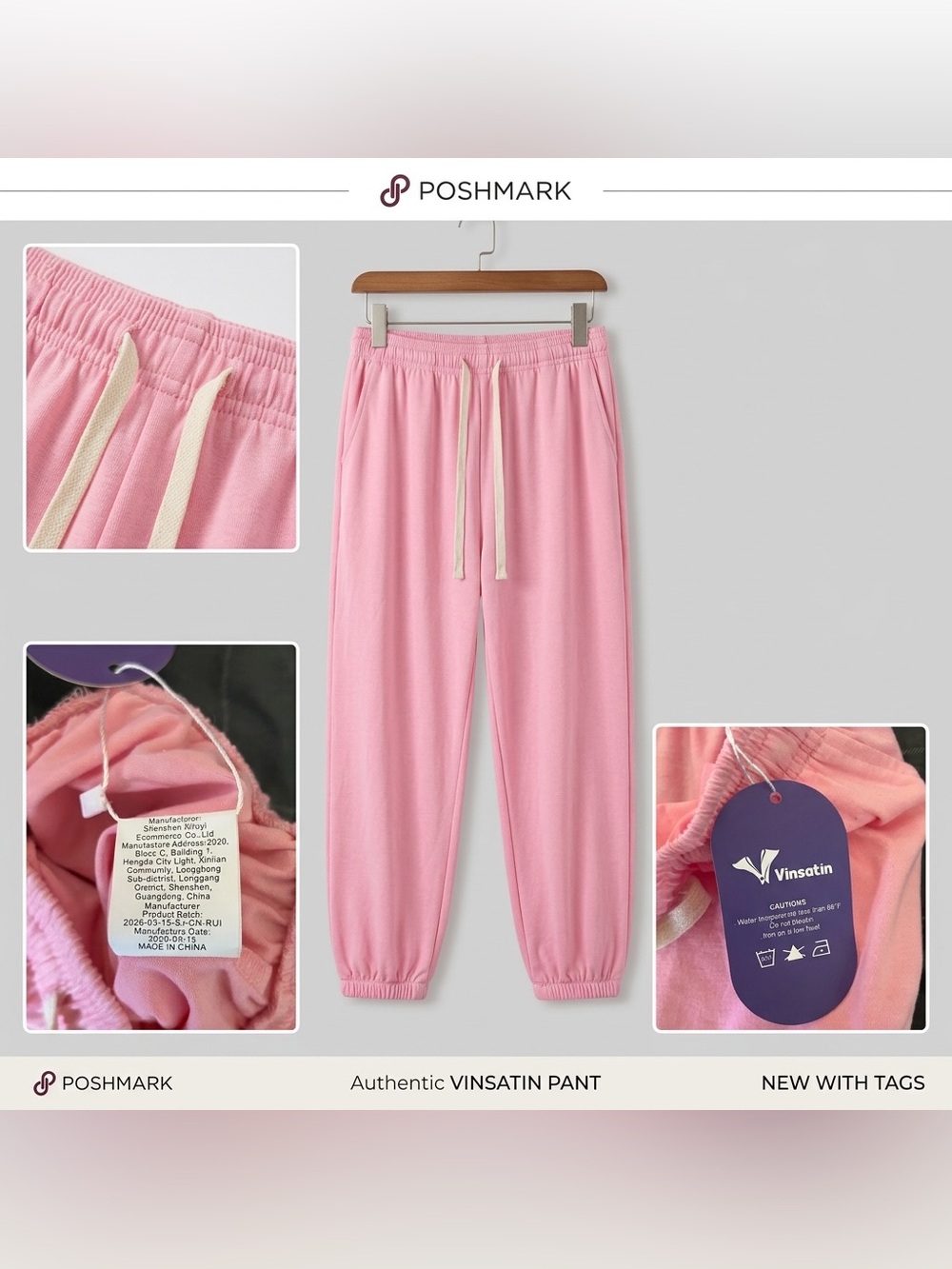 Vinsatin Girls Pink Jogger Sweatpants Elastic Waist Size 11-12Y NWT